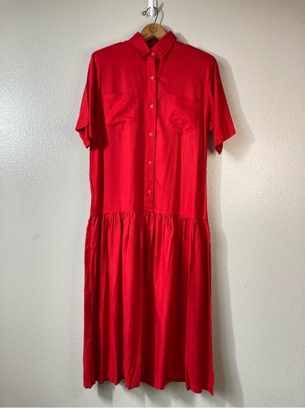 NWT Vintage 80s 90s Bright RED Drop Waist Preppy Nautical Loose fit Dress sz S